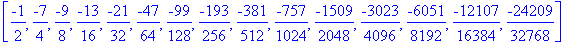 [-1/2, -7/4, -9/8, -13/16, -21/32, -47/64, -99/128, -193/256, -381/512, -757/1024, -1509/2048, -3023/4096, -6051/8192, -12107/16384, -24209/32768]